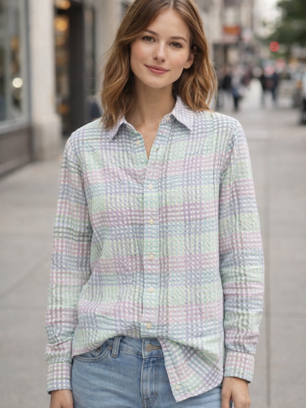 LL Bean Vintage Pastel Gingham Button-Down Shirt - Size XL